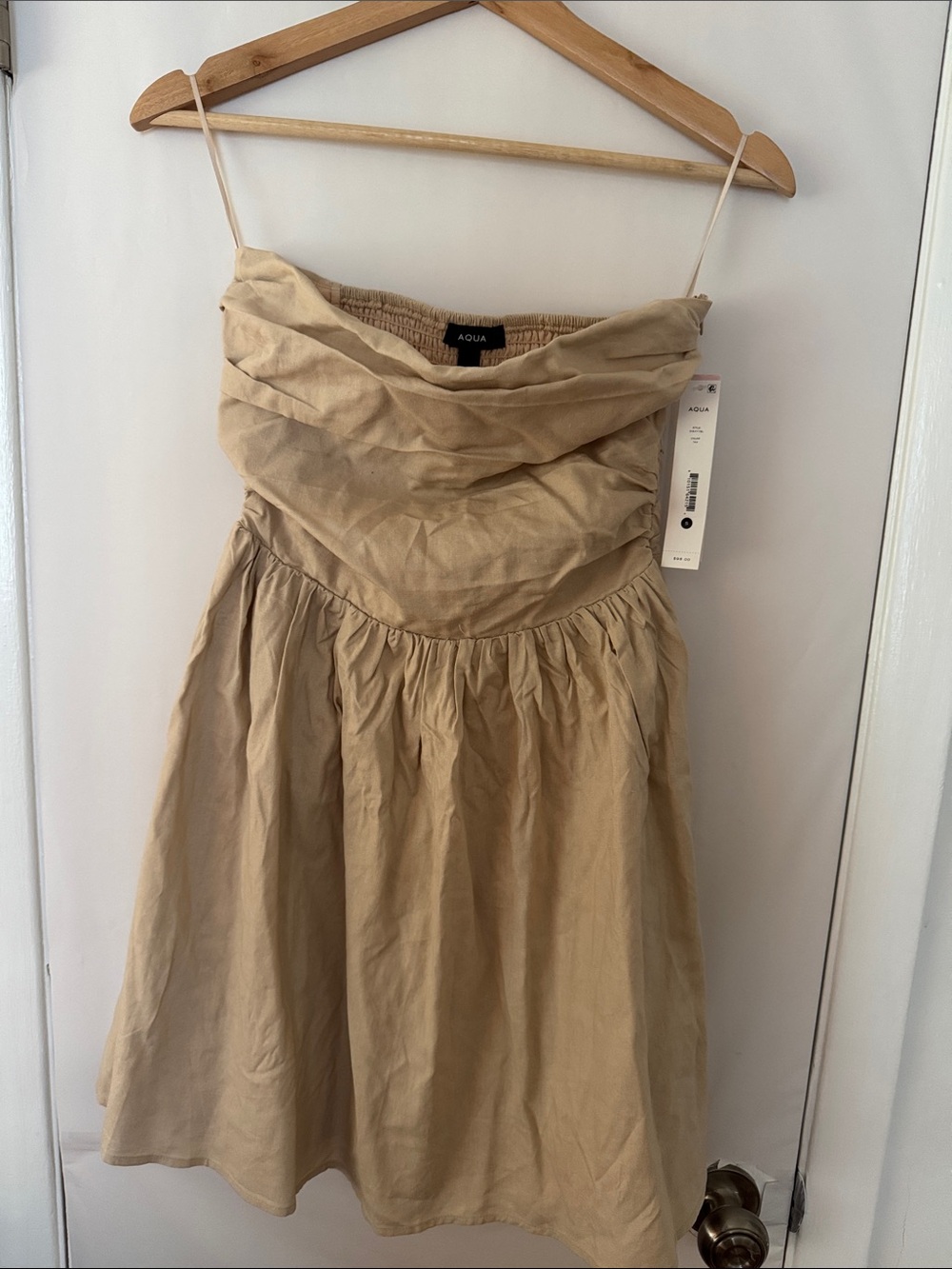 Aqua Beige Strapless Sundress